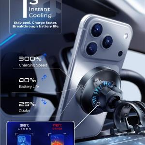 Fast Wireless Charging Car Mount with Adapter Magnetic Phone Charger Cooling Fan